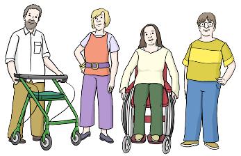 Eine Gruppe mit Menschen mit Behinderungen