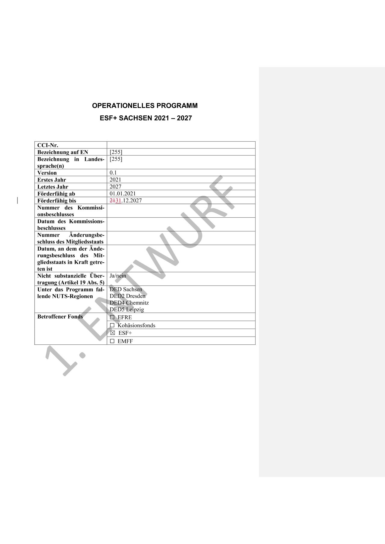Vorschau Dokument: Entwurf ESF-OP 2021-2027 Stand 24.02.2020 - download Dokument