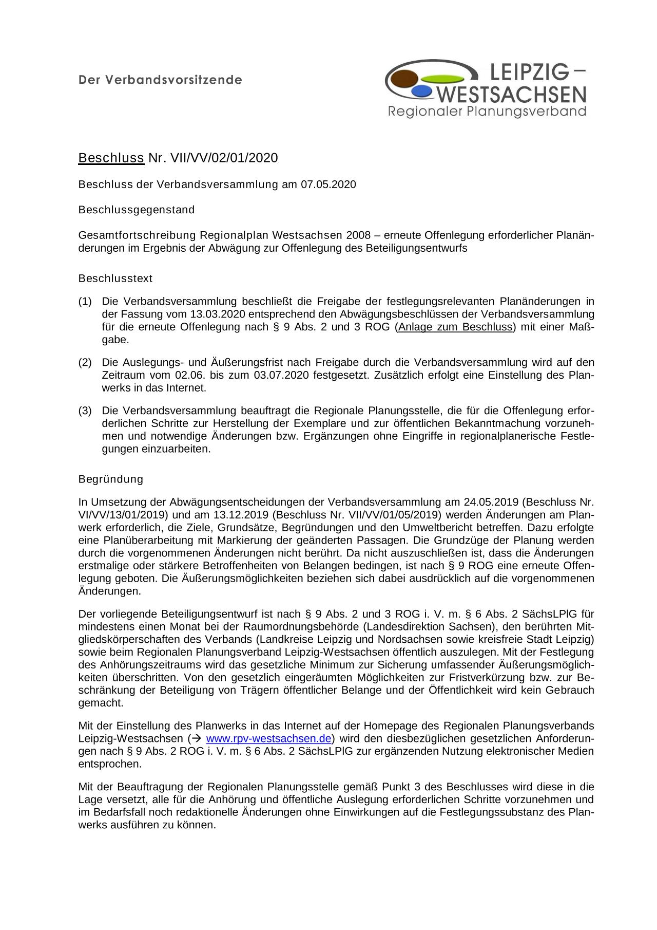Beschluss der Verbandsversammlung Nr. VII/VV/02/01/2020 - Download