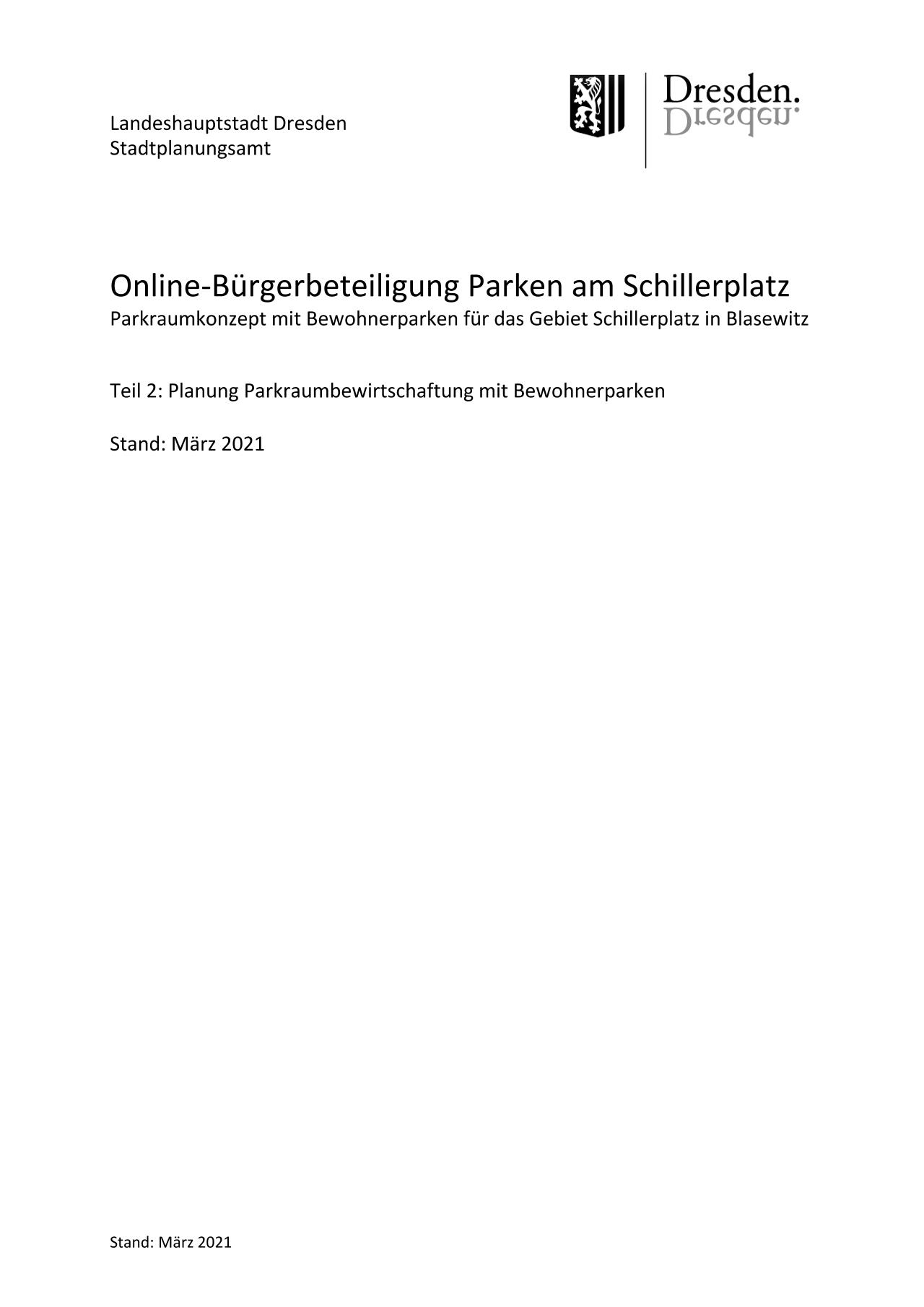 Vorschau Dokument: Planung Parkraum-Bewirtschaftung mit Bewohnerparken - download Dokument