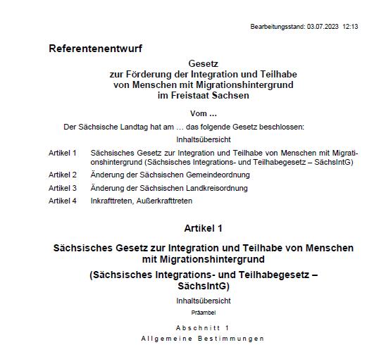 Vorschau Dokument: Gesetz zur Förderung der Integration und Teilhabe von Menschen mit Migrationshintergrund im Freistaat Sachsen - download Dokument