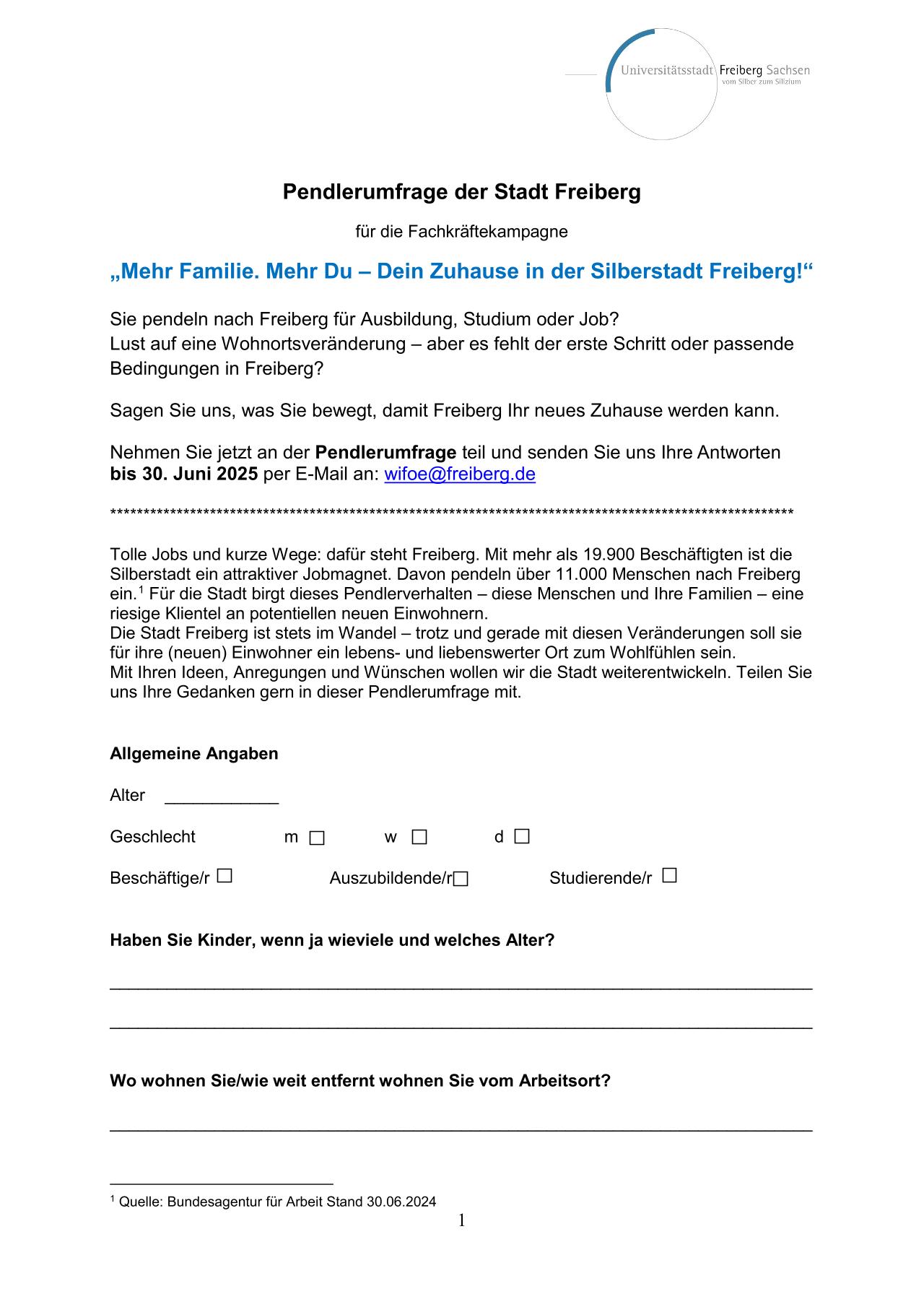 Vorschau Dokument: Pendlerumfrage der Stadt Freiberg - download Dokument