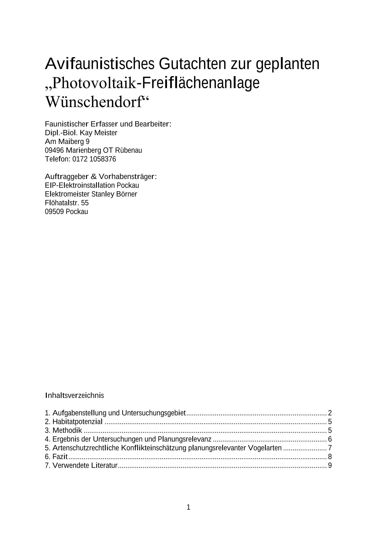 Vorschau Dokument: Artenschutzrechtliches Gutachten - download Dokument